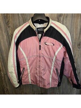 Mossi Jacket Size Med Pink Striped Snowmobile Racing Coat Insulated Colorblock
